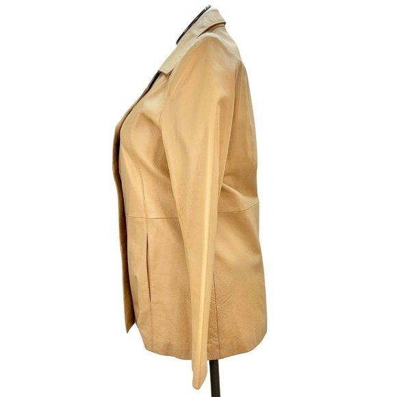 Dialogue Women's Medium Camel Leather Coat Polyester Lining Machine Wash - Picture 3 of 7